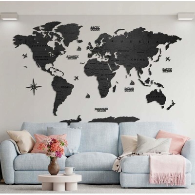 Dřevěná mapa na stěnu - černá - 200 cm - size L