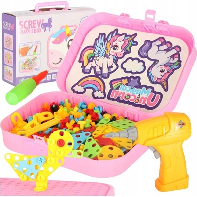 KIK KX3736_3 Stavebnice v kufříku se šroubovákem růžová