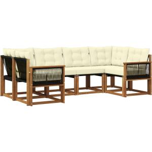 vidaXL Комплект дивани за открито 6 бр. Натурален и Крема (3382174)