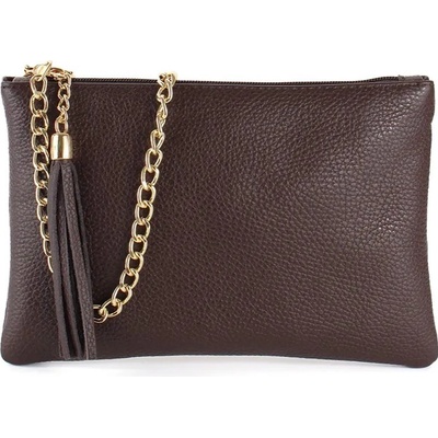 Vera Pelle IT Italská tmavě kožená crossbody kabelka s řetízkem hnědá