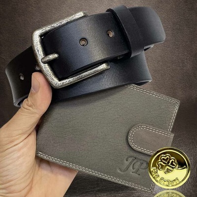 Šedo černý kožený set s monogramem BEORIGINAL styl pro výjimečné muže