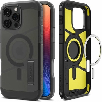 Spigen Калъф за Apple iPhone 16 Pro, хибриден (термополиуретан и поликарбонат), Spigen Tough Armor MagSafe, удароустойчив, черен (ACS08509)