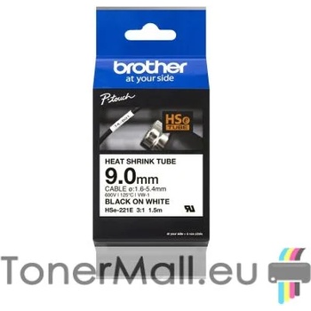 Brother Термо-шлаух лента Brother HSE-221E, 9mm, Black on White Heat Shrink Tube