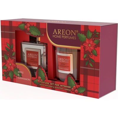 Areon Комплект ароматна свещ Areon Classic - С ароматни пръчици, Apple & Cinnamon (SHP19_G01)