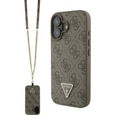 GUESS кожен калъф с метално лого Strass Crossbody за iPhone 16 - кафяв (3666339328641)