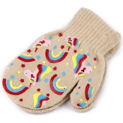 Prima-obchod Dětské pletené rukavice palčáky béžová světlá jednorožec