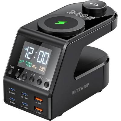 BlitzWolf BW-FW10 alarm clock with charger 2xUSB-A, 4xUSB-C, 240W (BW-FW10)