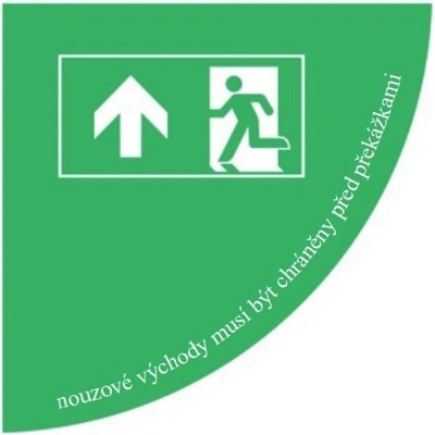 Samolepicí plošné protiskluzové značení (čtvrtkruh), ''únikový východ'', levý roh – PVC, 900×900 mm