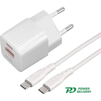 Image 1 of 4smarts Wall Charger VoltPlug Duos Mini PD 20W and USB-C Cable - захранване за ел. мрежа с USB-A и USB-C изходи с технология за бързо зареждане и USB-C към USB-C кабел (150 см) (бял)