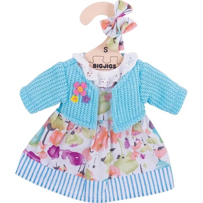 Bigjigs Toys tyrkysové šaty so svetrom pre bábiku