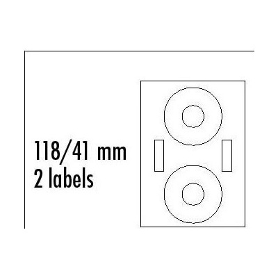 Logo etikety na CD 118/41mm, A4, matné, 2 etikety, 2 prúžky, 140g/m2, balené po 25 ks, pre atrament. a laser. tlač. 5790