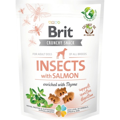 Brit Care chrumkavý snack hmyzí s lososom s príchuťou tymiánu 200 g
