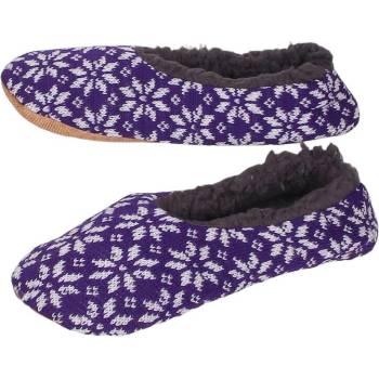 Дамски плетени пантофи-балеринки в лилаво със снежинки