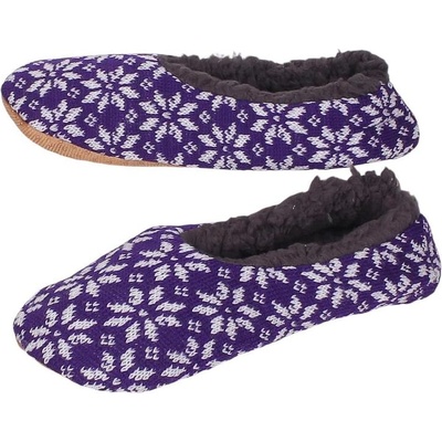 Дамски плетени пантофи-балеринки в лилаво със снежинки
