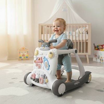 Pepita Bunny Multifunkčné interaktívne chodítko a pomôcka na chodenie 3v1 sivá a biela