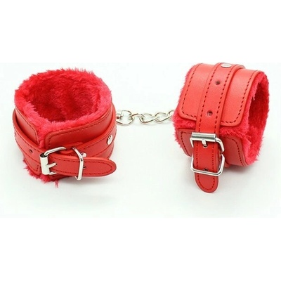Ouch! Kožená pouta na ruce s kožešinou