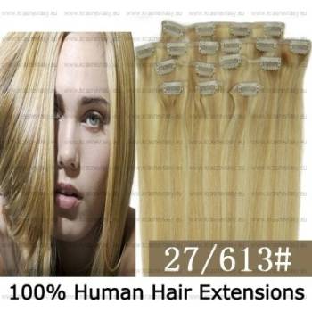 CLIP IN (klipy) pravé lidské vlasy remy 60cm odstín 27/613 melír 8 částí 120g