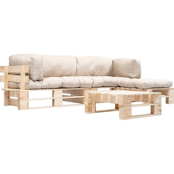 vidaXL Градински мебели от палети, 4 части, пясъчни възглавници, дърво (277491)