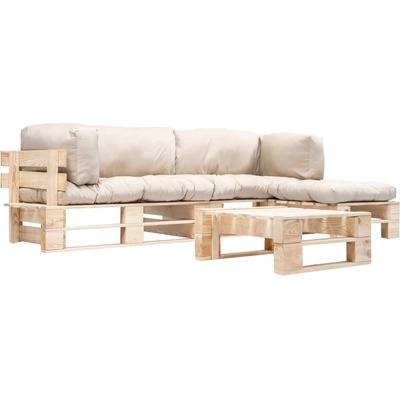 vidaXL Градински мебели от палети, 4 части, пясъчни възглавници, дърво (277491)