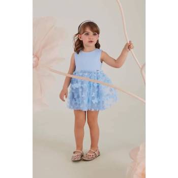 Guess Нежна рокля за мини момиче в синьо с тюл с пеперуди Guess
