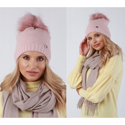 Fashionweek dámská zimní čepice s bambulí flísová podšívka ZIZI-V12 světle růžová