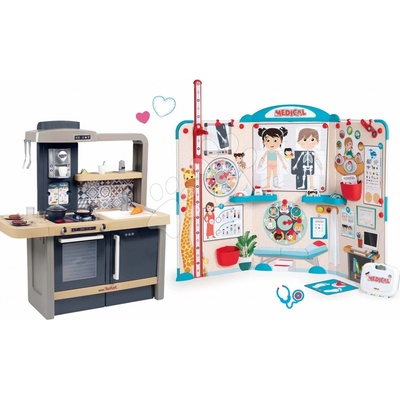 Smoby Set kuchynka elektronická s nastaviteľnou výškou Tefal Evolutive New Kitchen a ordinácia s anatómiou ľudského tela