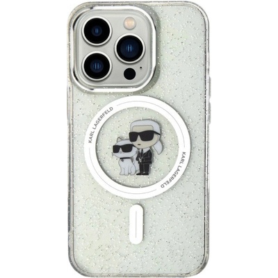 Karl Lagerfeld IML Glitter Karl and Choupette trblietavé s MagSafe iPhone 15 Pro - čiré