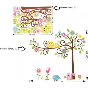 Živá Zeď Samolepka Sovy na stromě rozměry 100 X 125 cm