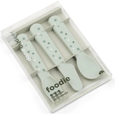 Detské príbory Foodie Happy Dots zelené 3 ks