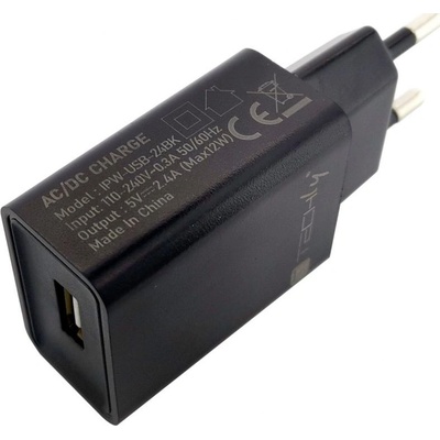 TECHLY IPW-USB-24BK зарядно за мобилни устройства Универсален Черен Променлив ток (AC) На закрито (IPW-USB-24BK)