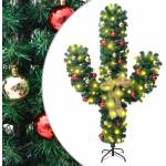 vidaXL Коледен кактус със стойка и LED, зелен, 210 см, PVC (344657)