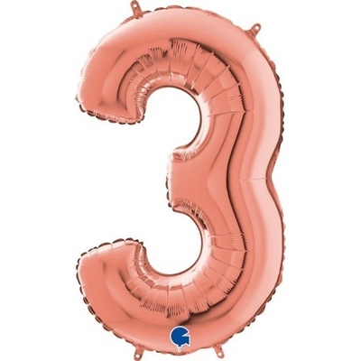GRABO fóliový balónek ČÍSLICE ROSE GOLD 3 66cm,26 nafukovací