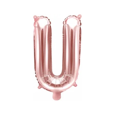 PartyDeco Балон от фолио Mini - Буква U 35см розово златен