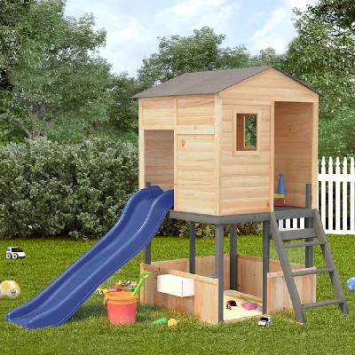 vidaXL Градински комплект за игра, тъмносив, масивна дървесина, ела (3376142)