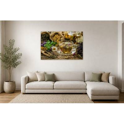 Obraz na plátně – Bylinný nálev se sušenými rostlinami 135 × 90 cm