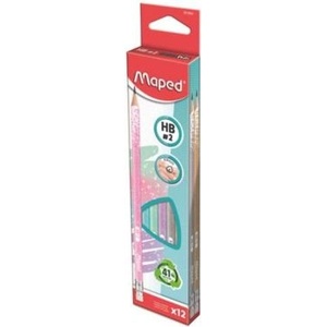 Maped Maped: Блестящ графитен молив с триъгълна форма и гума, HB - 12 бр