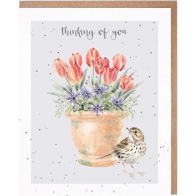 Přání "The Meadow Pipit" - Linduška a tulipány