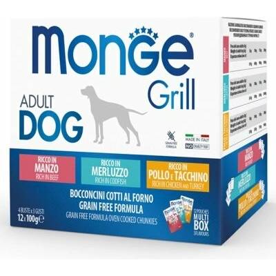 Monge Grill Dog Adult Multipack hovězí treska kuře krůta 12 x 100 g
