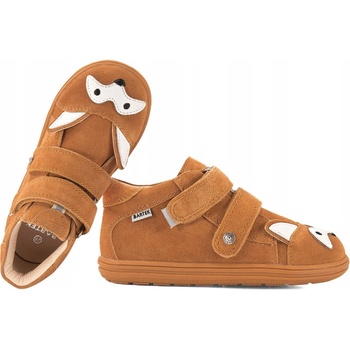 Bartek 8632063 barefoot dětské polobotky kožené boty na suchý zip hnědá