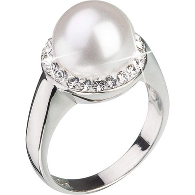 Pavona Stříbrný prsten s křišťály Preciosa a bílou perlou 35021.1 Bílá