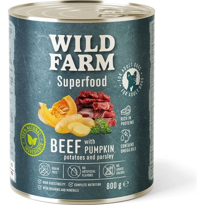 Wild Farm Superfood hovädzie mäso s tekvicou zemiakmi a petržlenovou vňaťou 800 g