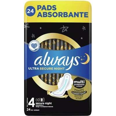 Always Дамски превръзки с крилца Always Ultra - Secure Night, 24 броя