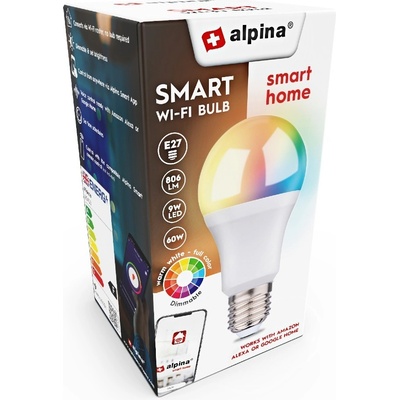 ALPINA Chytrá žiarovka LED RGB WIFI biela + farebná E27 ED-225433