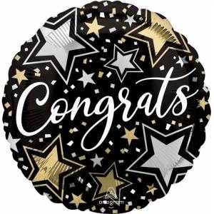 Anagram Черен фолиев балон „Congrats със златни и сребърни звезди (4697201)