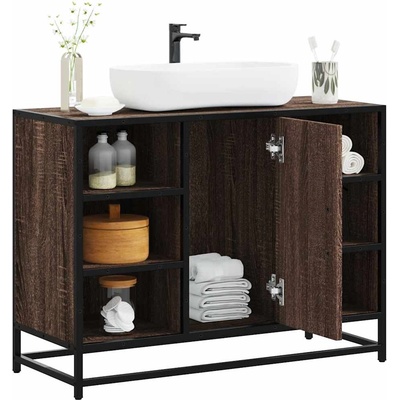 vidaXL Шкаф за мивка за баня, кафяв дъб, 80x33x60 см, инженерно дърво (849293)