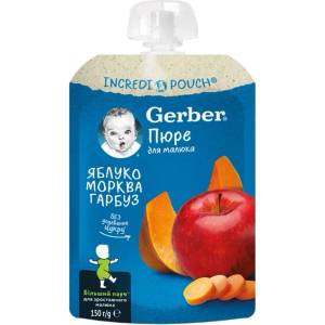 Gerber Пауч ябълки, моркови и тиква 150г