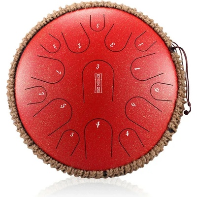 Profesional Tongue drum 14' 35cm 15 tónů D-dur červený s příslušenstvím