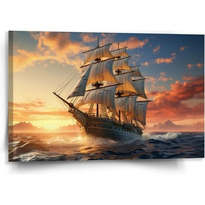 Sablio Obraz Plachetnice ve vlnách při východu slunce - 120x80 cm