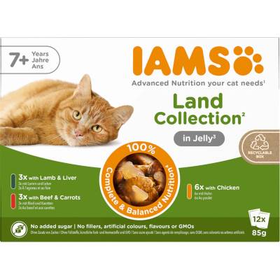 IAMS Advanced Nutrition Senior 7+ Land Collection v želé 48 x 85 g 3 příchutě