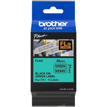 Brother FLE-7511 Pro Tape, 45mm x 10.5mm, черен печат/зелен фон, 72 бр, оригинална лента (FLE7511)